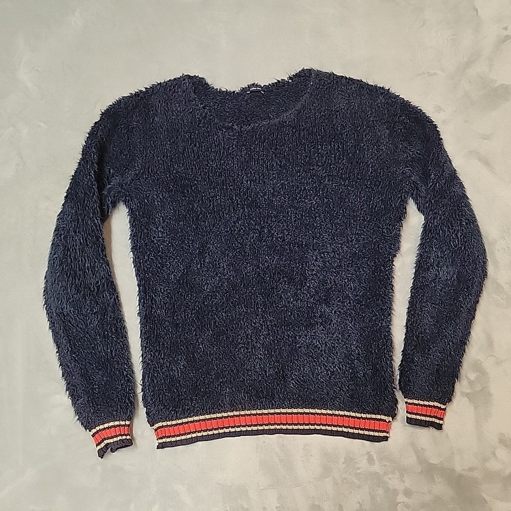 Tommy Hilfiger Sweater Womens Medium Navy Blue Italian Yarn Mohair Blend Fuzzy